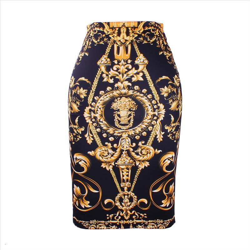 Western Fashion Gorgeous Golded floral print women pencil skirts S-4XL ladies plus size bodycon saias girls faldas slim bottoms