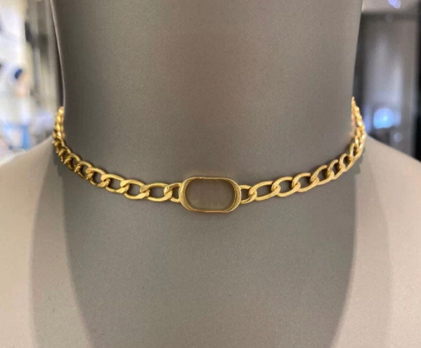 TOP SELL Fashion letter choker necklace bijoux cuban link for mens womens Party Wedding Lovers gift jewelry With BOX