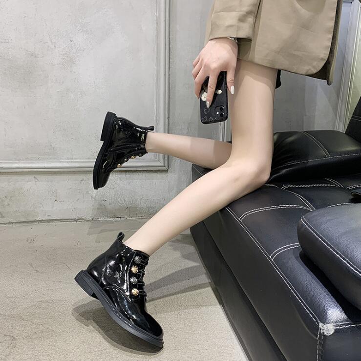 2021 autumn and winter new casual British style round toe single boots mirrored sheepskin women&#039;s boots