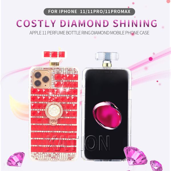 Diamond Crystal Gem Perfume Bottle Ring Holders Stands Handbag Case Cover for iPhone 11 12 X XS MAX XR 7PLUS 8 8PLUS Case