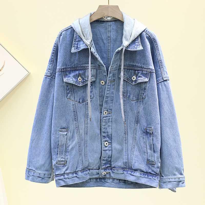 Spring Autumn Korean style Removable Hooded Denim Women Oversized Loose Jeans Jacket Coat Female Vintage Short Outerwear