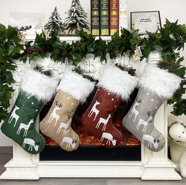 The latest 45CM size, Christmas stocking candy bag imitation printing deer Christmas stocking Christmas decoration free shipping