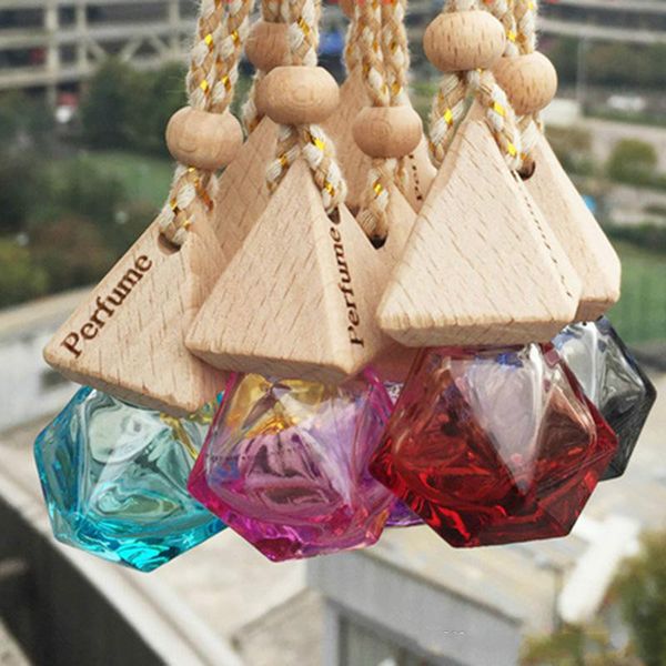 Color diamond perfume bottle pendant air freshener pendant empty glass bottle perfume available in many colors