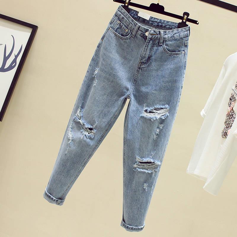 autumn winter women Jeans fashion casual Denim Pants boyfriend hole ripped for womens high waist jean