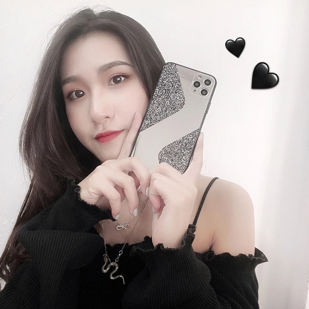 Glitter Splice Mirror Type S Cell Phone Cases For iPhone 13 12 Pro Max 7 8 Plus XS XR Acrylic Camera Protection Back Cover