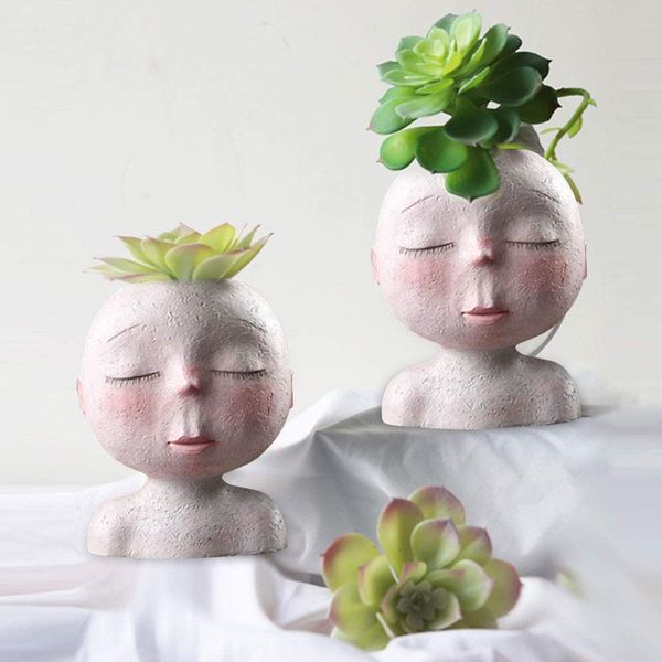 Personality Resin Flower Pot Vase Artistic Sculpture Head Shaped Face Planter Flowers Pot Dried Statue Plant Pots for Garden Outdoor Indoor
