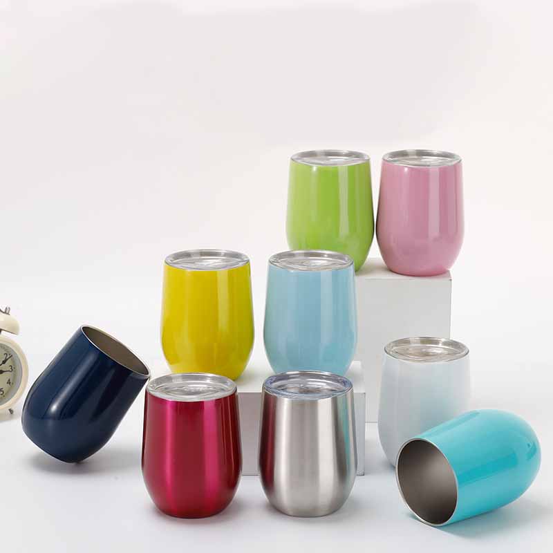 High quality! 12oz Egg Cup Wine Glass Tumbler Double Wall Vacuum Insulated Stainless Steel Coffee Mug With Lids for Coffee, Cocktail, Drink, Tea and