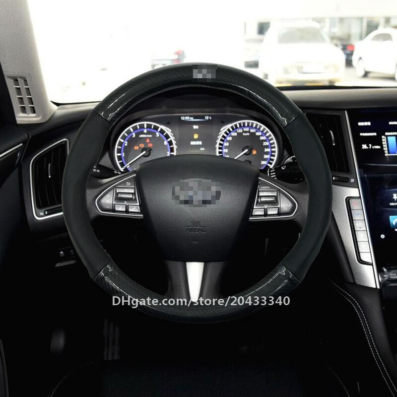 For Infiniti Car Steering Wheel Cover Anti-Slip Black Carbon Fiber PVC Leather