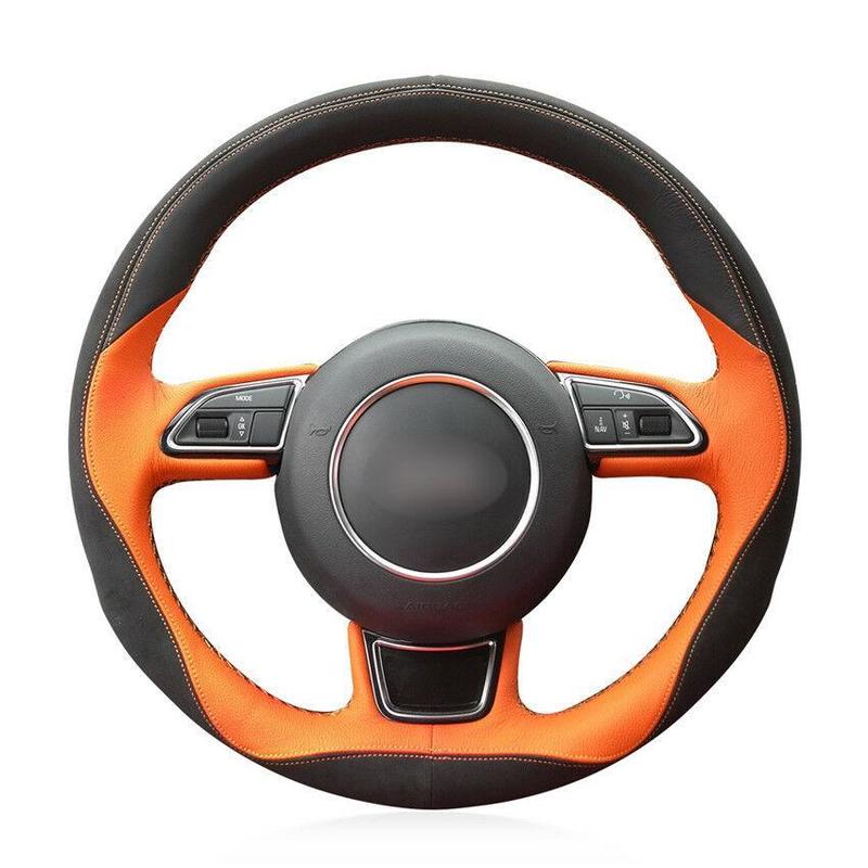 DIY For Audi A1 A3 A5 A7 car steering wheel cover black suede leather orange leather Anti-slip fit all season Car accessories
