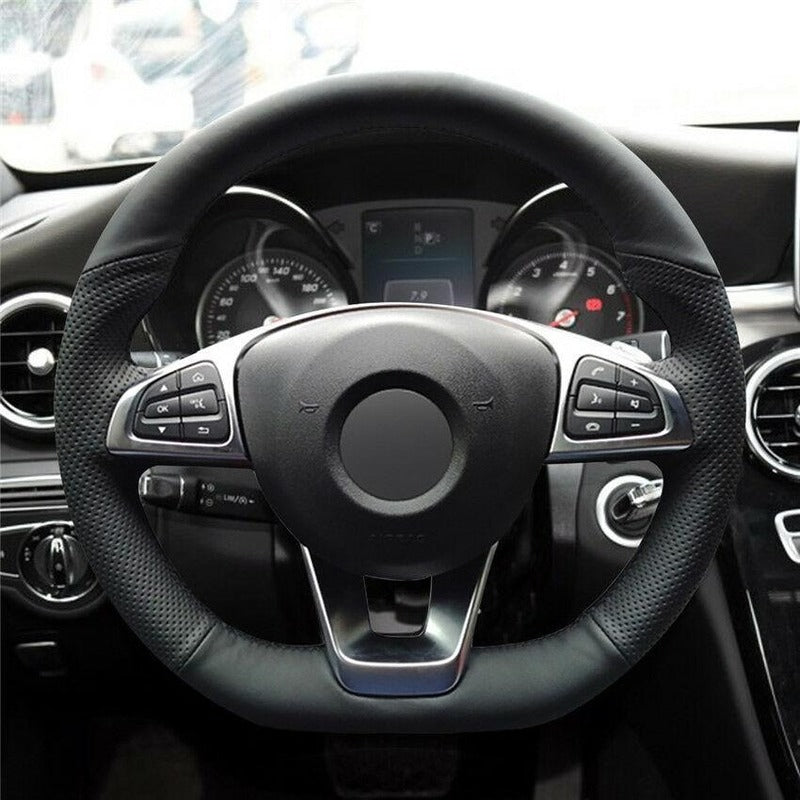 For Benz CLA220 CLS400 Custom Hand-Stitch Top Leather Car Steering Wheel Cover anti-slip design all season Car accessories