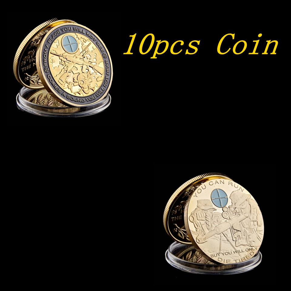 10pcs US Police Military Army Craft You Can Run But You Will Only Die Tired Snipers Soldier Challenge Coins Collectible