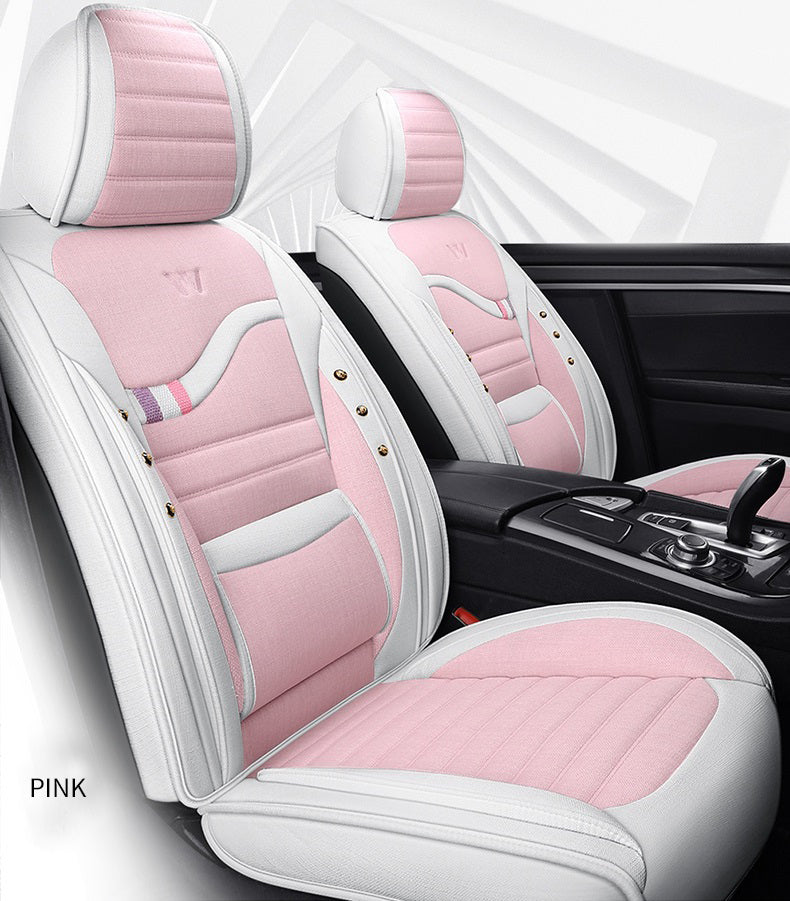 Universal Car Accessories Seat Covers For Sedan Fashion Design Full Set Leather Adjuatable Five Seats Cover Cushion Mat Pink For Women