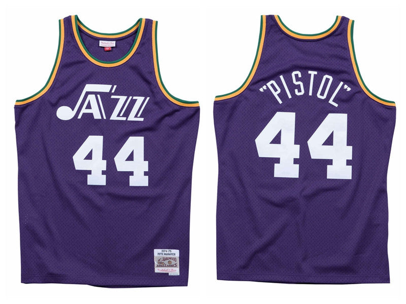 Men New Orleans&#13;Jazz Pete Maravich 44 Mitchell & Ness Teal Road 1974-75 Hardwoods Classics Swingman Jersey