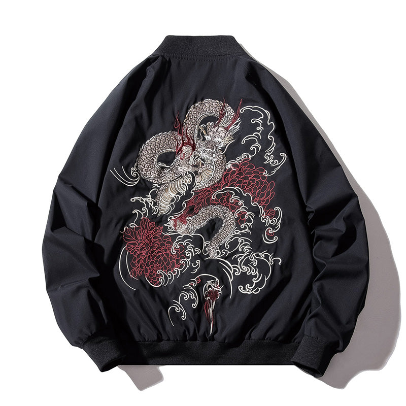 Januarysnow Spring Autumn Pilot Bomber Jacket Men Women Dragon Embroidery Baseball Jacket Fashion Casual Youth Couples Coat Streetwear