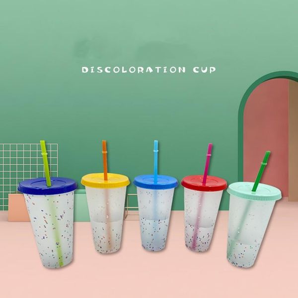 24oz Color Changing Confetti Cup Magic Plastic Drinking Tumblers with Lid and Straw Reusable Cold Cup Summer Beer Mugs CCA12574 50pcs