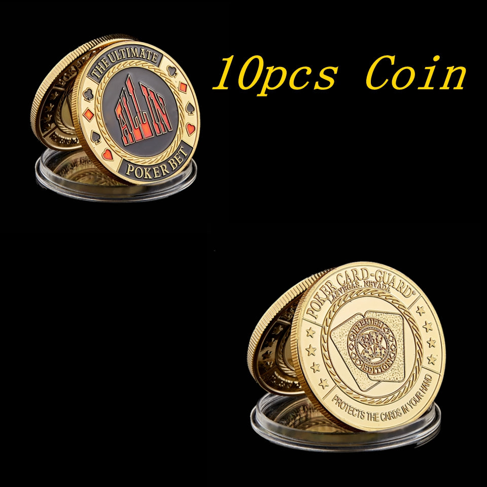 10pcs Challenge Craft Ultimate Poker Bet&quot;ALL IN&quot; Poker Chip Guard Las Vegas Token Coin Collection With Round Case Metal