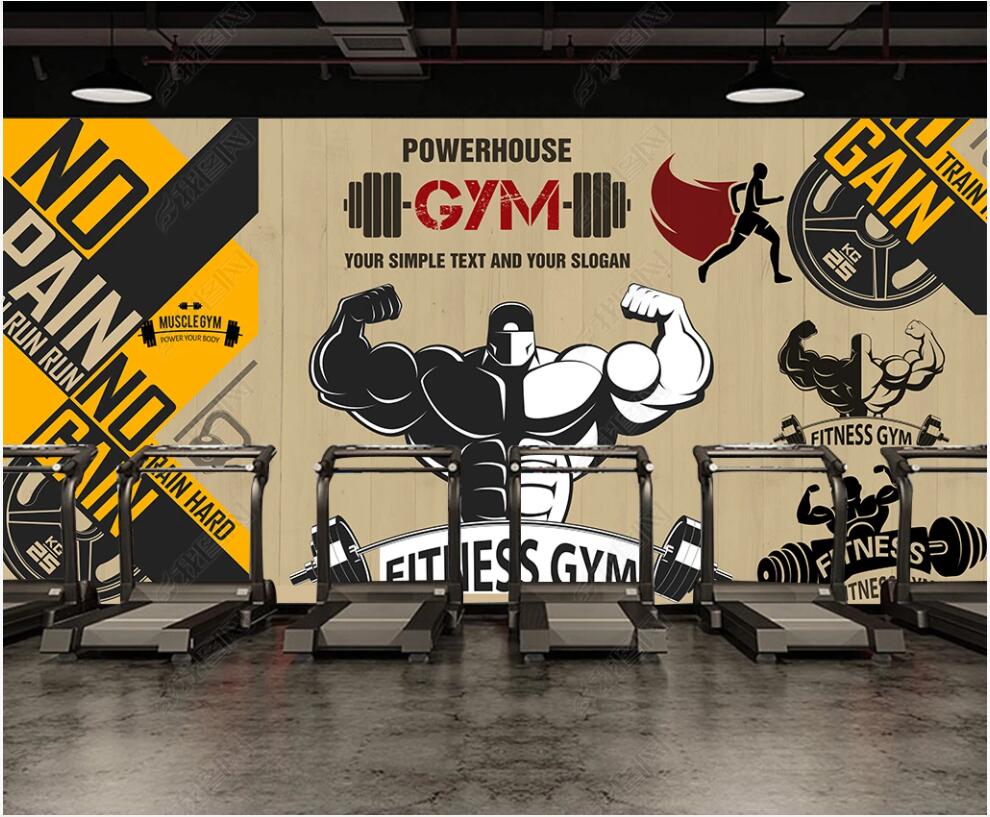 3d wallpaper custom photo mural Nostalgic cartoon fitness character lifting weights room home decor 3d wall murals wallpaper for wall 3 d