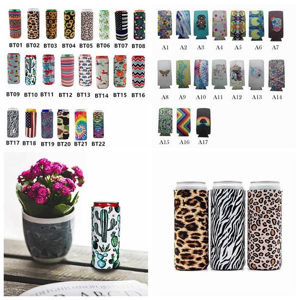 17*8.5cm Can Cooler Slim Can Insulators Neoprene Beverage Beer Cooler Collapsible Cola Bottle Koozies Cactus Leopard Can Sleeve