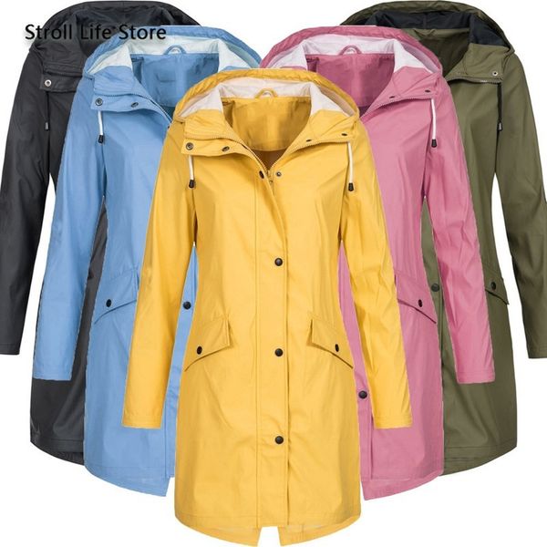 Long Women Raincoat Waterproof Rain Jacket Windbreaker Women Rain Coat Windcoat Bike Woman Coats Corta Vento Feminina Gift 201110