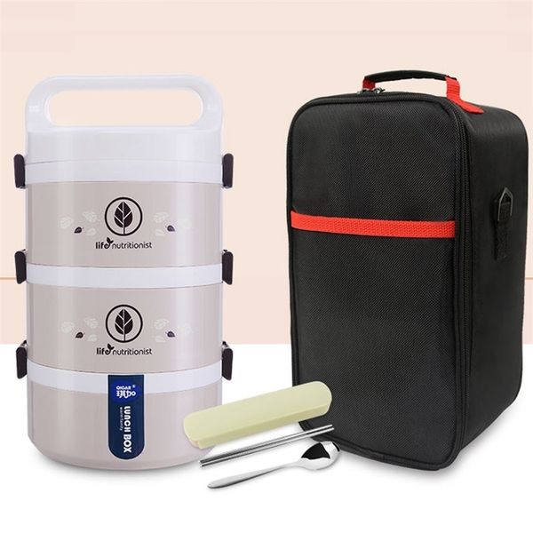 Leakproof Microwave Lunchbox Plastic Kids Food Storage Containers Stainless Steel Lunch Box Bento Thermo Thermal Insulated Japan 201209