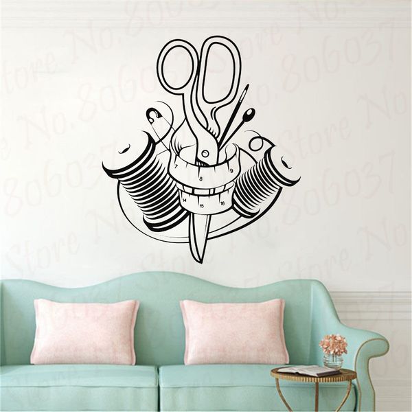Vinyl Wall Decal Sewing and Cutting Tailor Tailoring Studio Decor Stickers Mural Sewing Shop Wall Decor WL990 201130