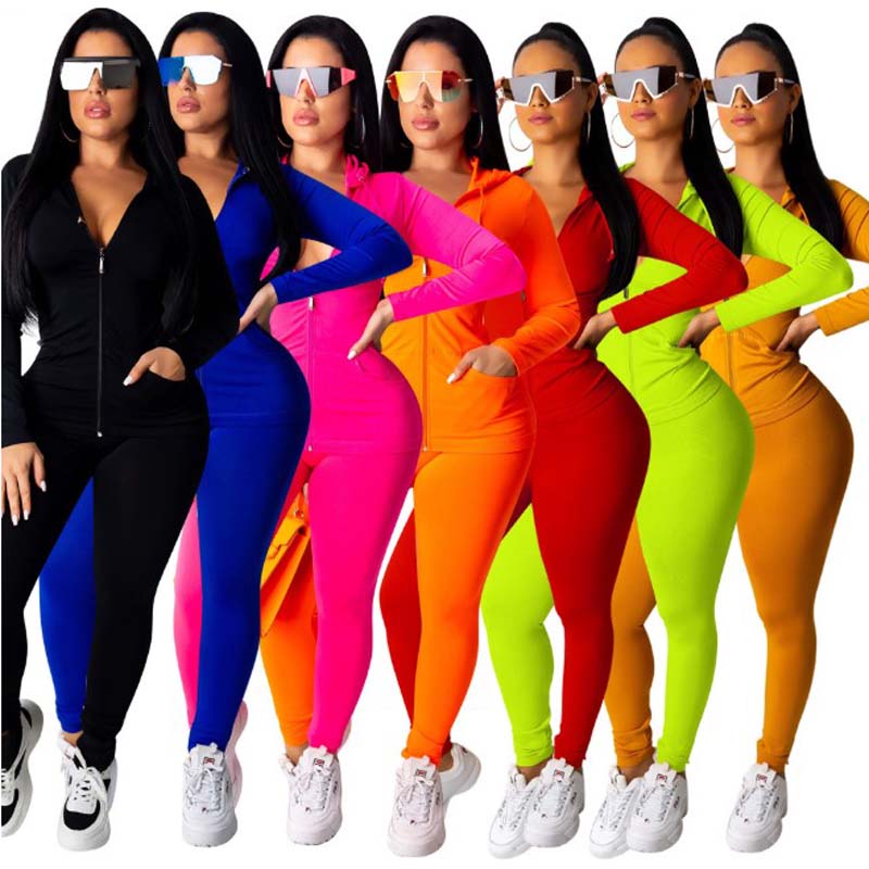 women Tracksuit Hooded Zip-up Hoodie Leggings Running Gym Two-Piece Set Sports Suit Autumn and Winter Hot Selling