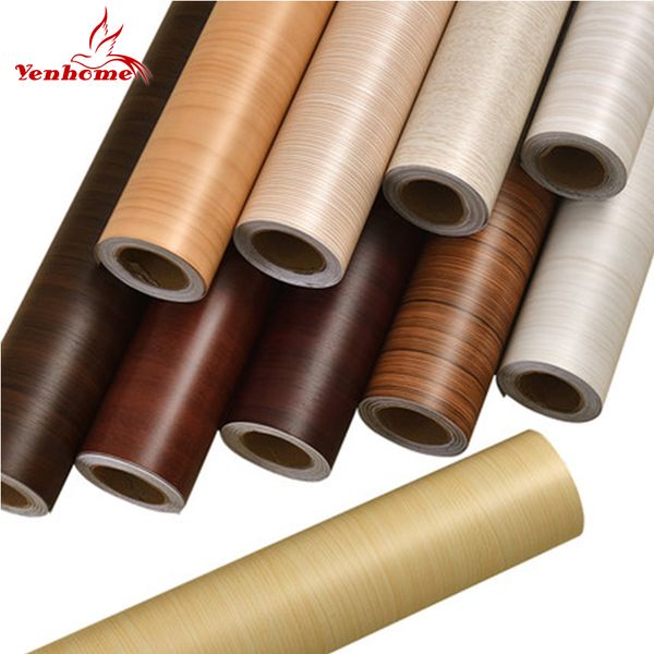Wood grain Home Decor Furniture Vinyl Wrap Waterproof Wall Sticker Self Adhesive PVC Wallpaper Kitchen Desk Door Decorative Film Y200102