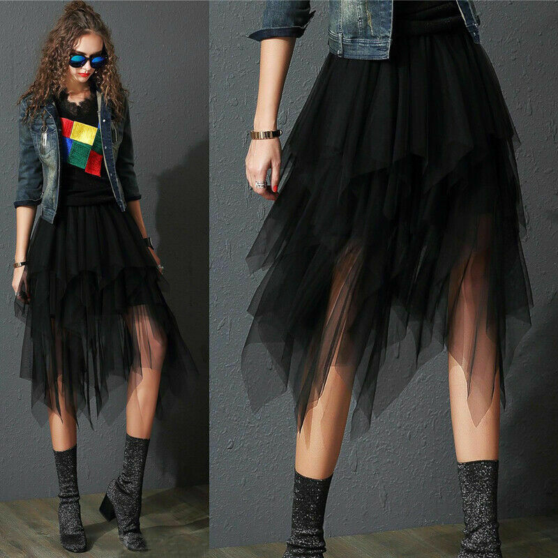Newest Hot Women&#039;s Tulle Skirt Elastic High Waist Underskirt Ballet Irregular Pleated Maxi Skirt Sheer Tutu Skirts