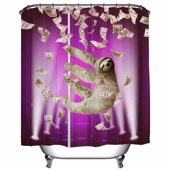 QIYI Sloths Pattern Shower Curtains with Hooks Polyester Fabric Bathroom Curtains for Shower Waterproof Animal Cortinas 201128