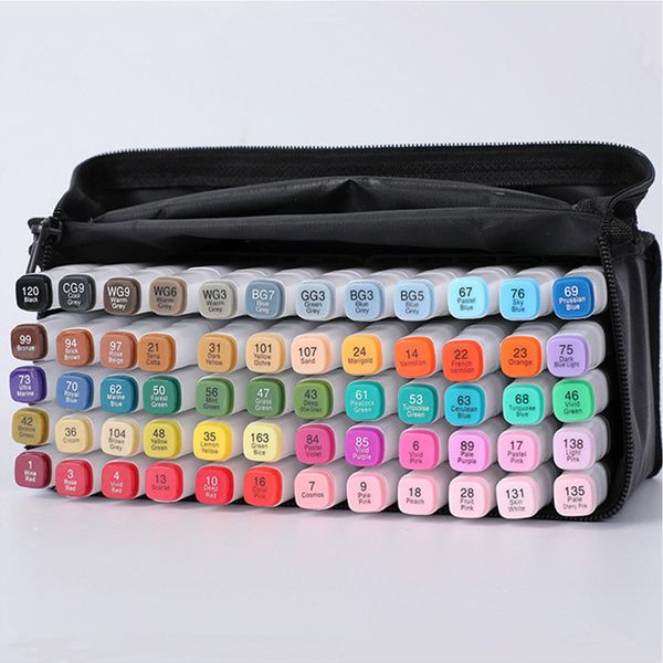 12-24-30-40-60-80 Color Markers Manga Drawing Markers Pen Alcohol Based Sketch Felt-Tip Oily Twin Brush Pen Art Supplies 201128