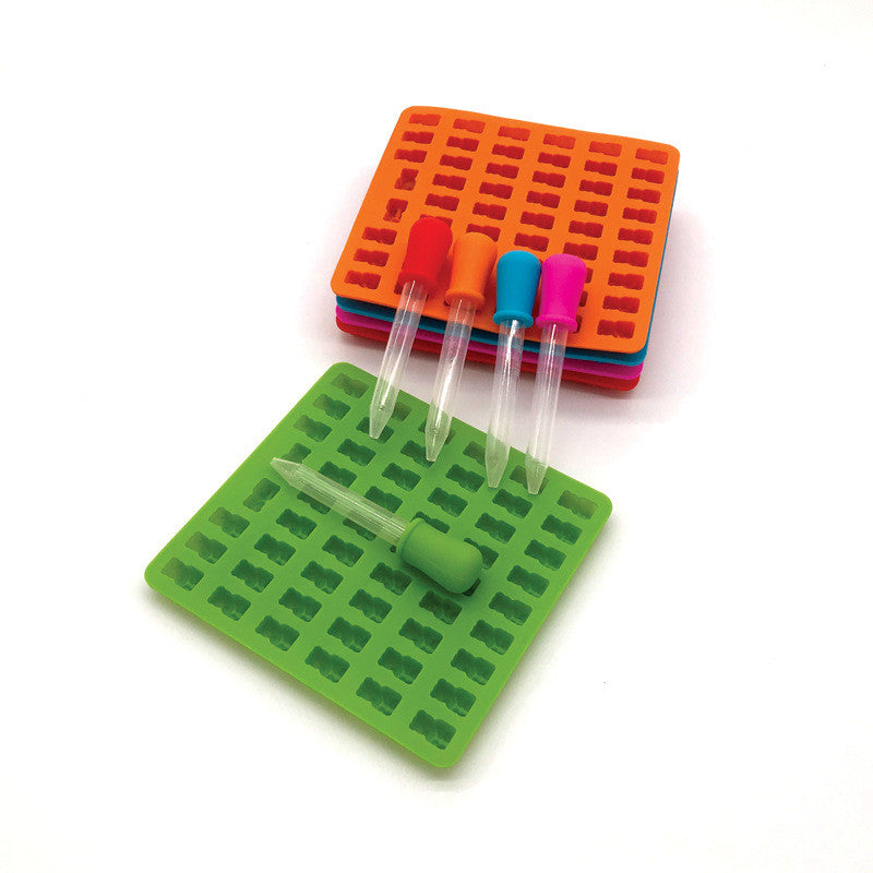 53 Holes Silicone DIY Bear Gummy Molds Chocolate Candy Ice Trays Baking Tool Cake Kitchen With Dropper Included