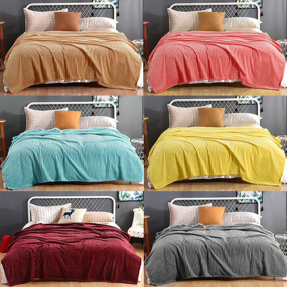 New Ultra Soft Warm Flannel Fleece Throw Blanket Reversible Faux Fur Sofa Bed Decor Multi Size