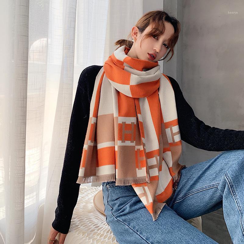 Scarves Warm Scarf Fashion Lady Neck Foulard Print Design Women&#039;s Travel Long Shawl Trendy Letters Padded Cashmere-Like1