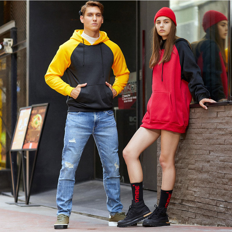 Raglan sleeve sweater stitching hoodie men&#039;s sweater letter pullover long sleeve warm straight hooded collar sweater