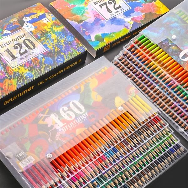 Brutfuner 48-72-120-160 Colors High Quality Oily Colored Pencils Set Oil HB Drawing For School Student Gifts Art Supplies 201223