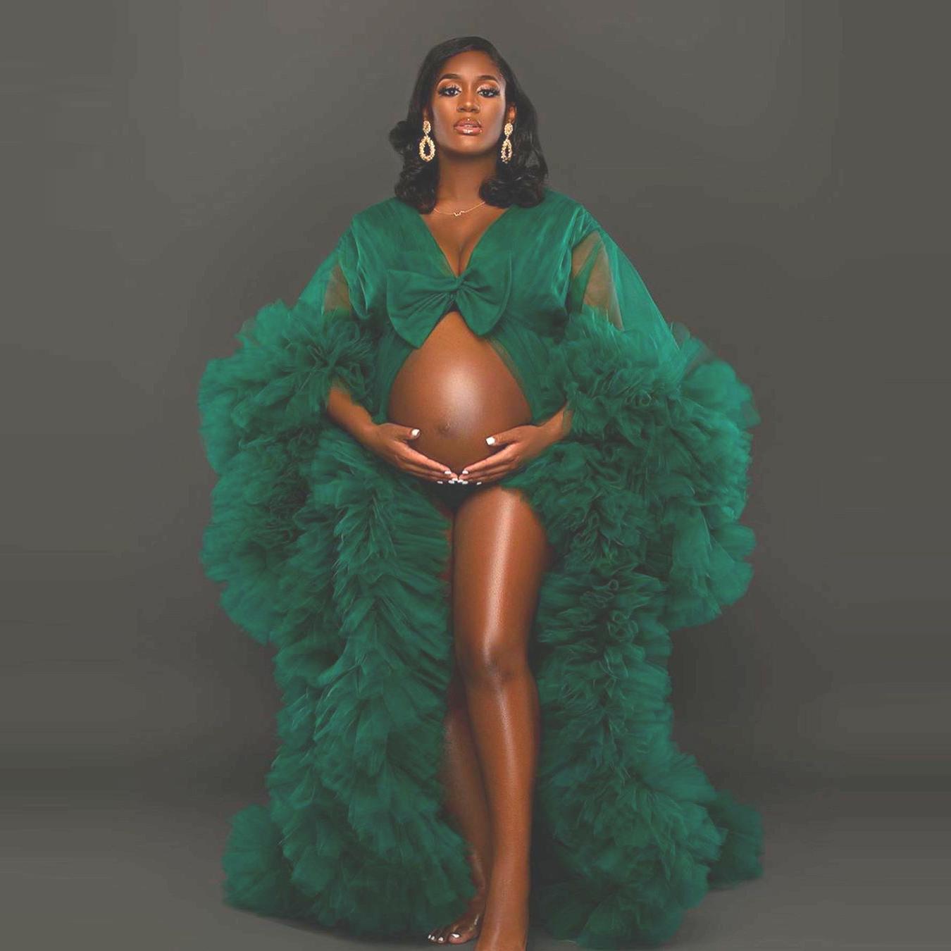 See Through Bridal Sleepwear Photography Props Pregnancy Robes Long Ruffles Deep V Neck Women Nightgowns Plus Size