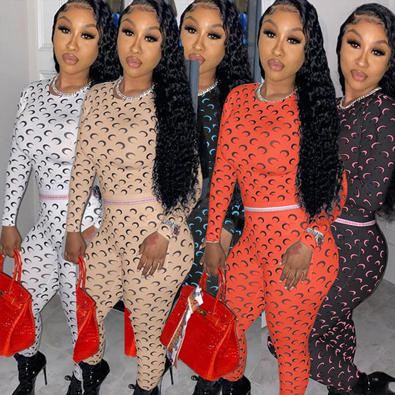 O Neck Long Sleeves Crescent Moon Print Shirt amp; Leggings All Matching New Arrival Autumn Women Suit Hot Two Piece Set