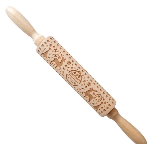 Embossing Rolling Pin Merry Christmas Decorations Cookies Biscuit Fondant Cake Dough Engraved Roller Elk Wooden Bakin bbyxSu cxj_love