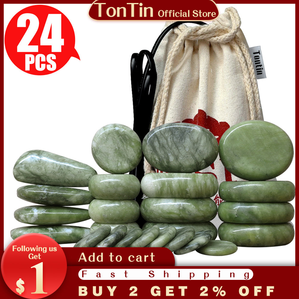 Tontin 24pcs-set Jade glaze hot stone massage Set massager back massageador Health Care stones for SPA therapy basalt lava stone home health