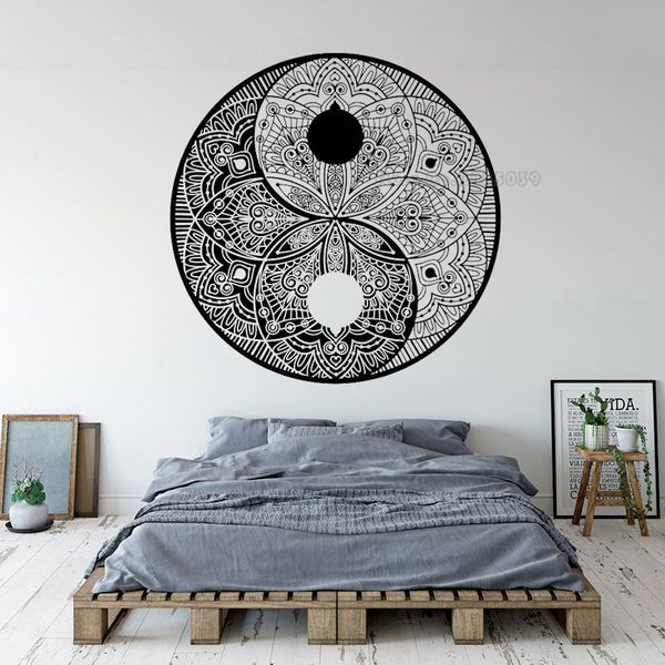Yin Yang Mandala Flower Wall Decals Vinyl Wall Stickers Bedroom Home Decor Mandala Yin Yang Lotus Complex Pattern Wall Art LL930 201201