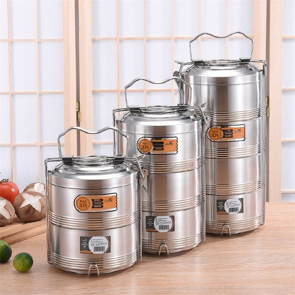 Large 2 3 4 Layer Stainless Steel Thermos Lunch Box Portable Thermal Insulation Food Container Office Picnic Bento Box Leakproof 201210