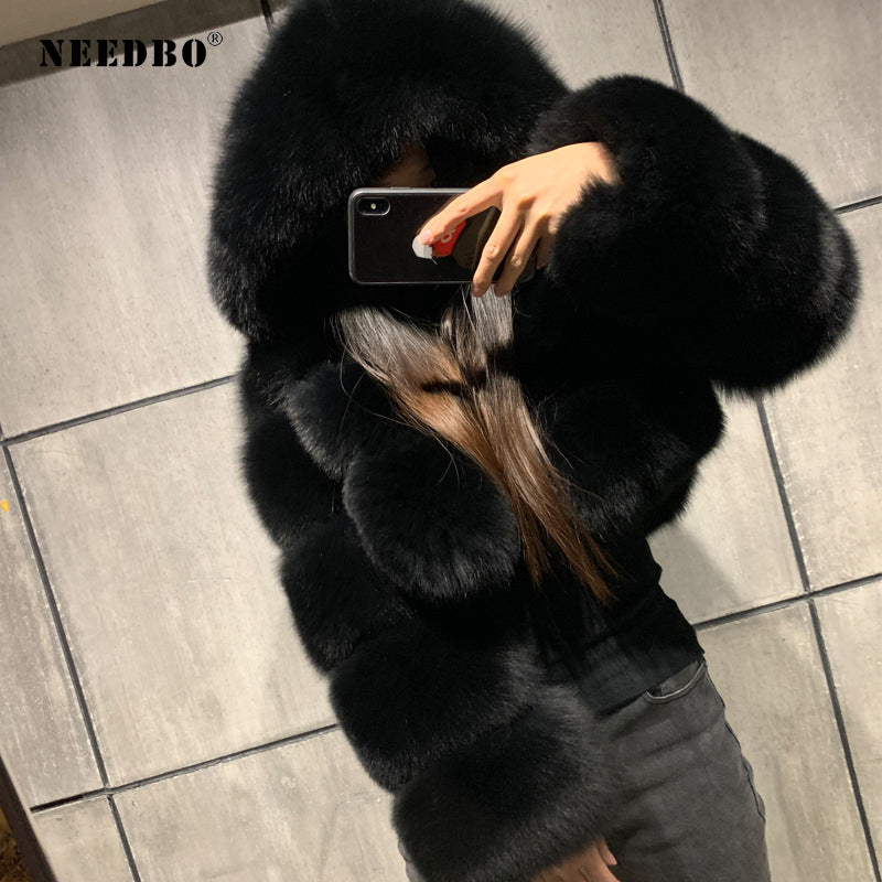 High Quality Cropped Winte Faux Fur Coats Women Jackets Furry Warm Winter Fur Jacket Hooded Manteau Femme Oversize Outerwear LJ201204