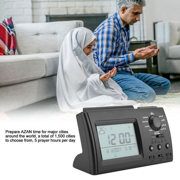 LED Display Digital Alarm Clock Automatic Islamic Muslim Prayer Table Desk Clock Black 201120
