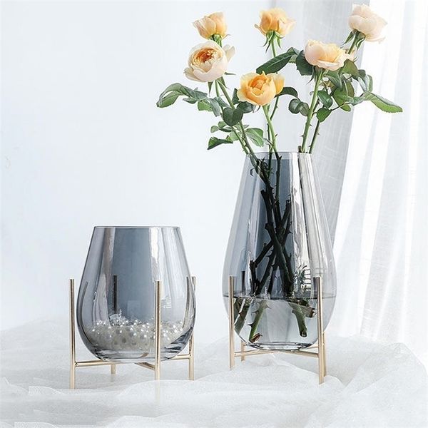 Nordic Water Dropped Hydroponics Flower Vase Glass Vases Plants Holder Home Decoration Figurine Small Mouth Art Container Crafts LJ201208