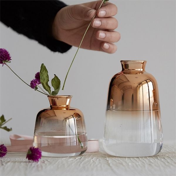 Changing Color Gold Vase Creative Home decoration Crystal Vase Decor Flower Vases Gifts LJ201210