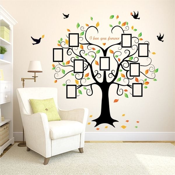 1 Set Large 240cm- 80inch Family Photo Frame Removable Wall Sticker Tree Love You Forever Bird Butterfly Decal SK2010W 201211