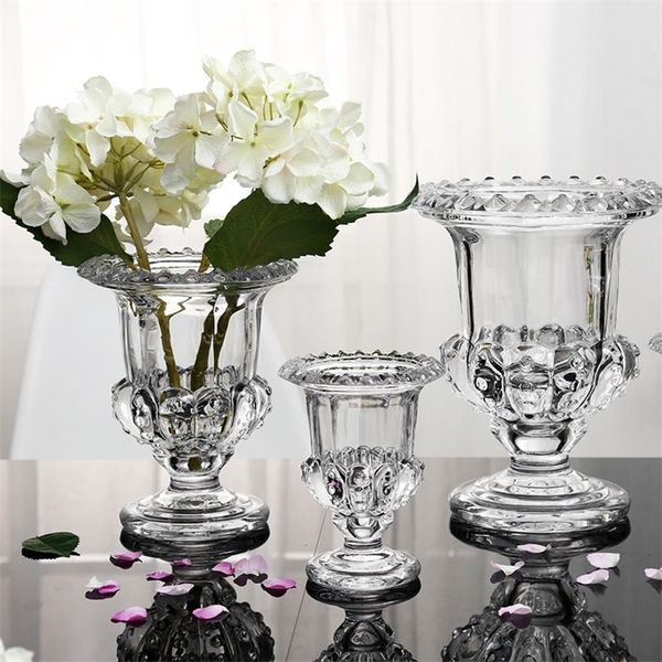 Fashion Crystal Decoration Vase Transparent Hydroponic Dried Flowers Decoration Thickening Glass Crafts House Gift LJ201210