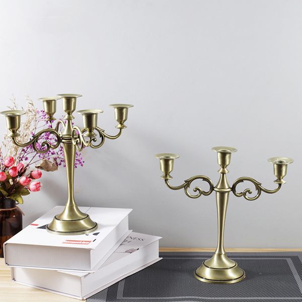 IMUWEN Silver-Gold-Bronze-Black Metal Pillar Candle Holders Candlestick Wedding Stand For Mariage Home Decor Candelabra Stand LJ201018
