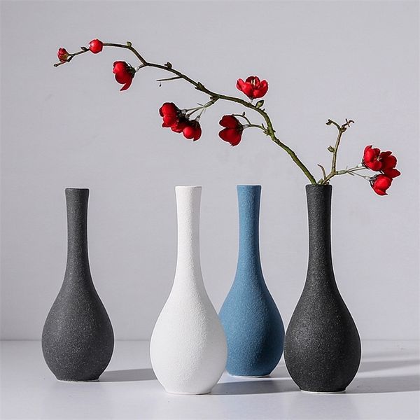 Originality vase decoration home Modern grind ceramic vases Tabletop ceramic vase home decoration accessories Blue gray black LJ201209