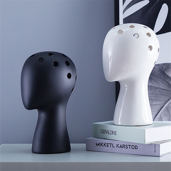 Man head flower vase decorative bastract ceramic vase desktop decor party sample room vase creative pot gift LJ201209